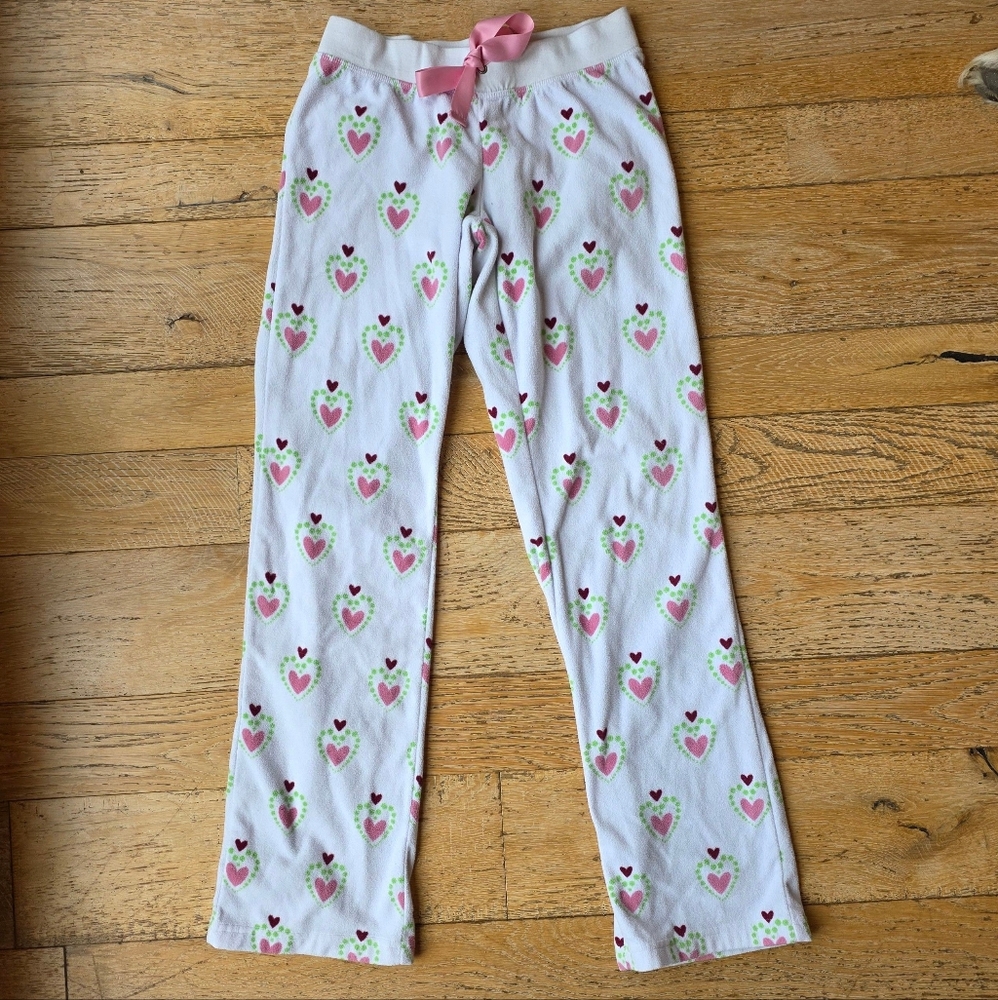 2000's Vintage Aeropostale White Pajama Pants with Pink Green Heart Pattern y2k